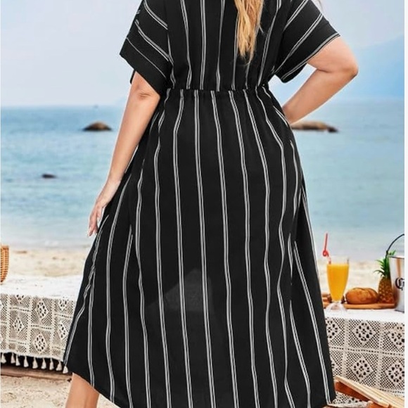 Women Plus Size Long Cover up Stripe Bikini Coverups Kimono Tie Front. - Picture 3 of 3